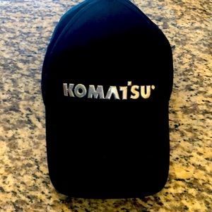 Komatsu black hat with raised silver letters